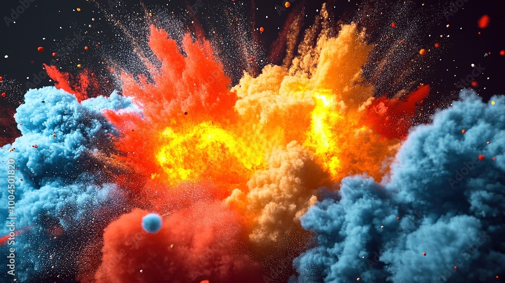 Poster vibrant explosion of color and light creating an artistic spectacle against a dark backdrop