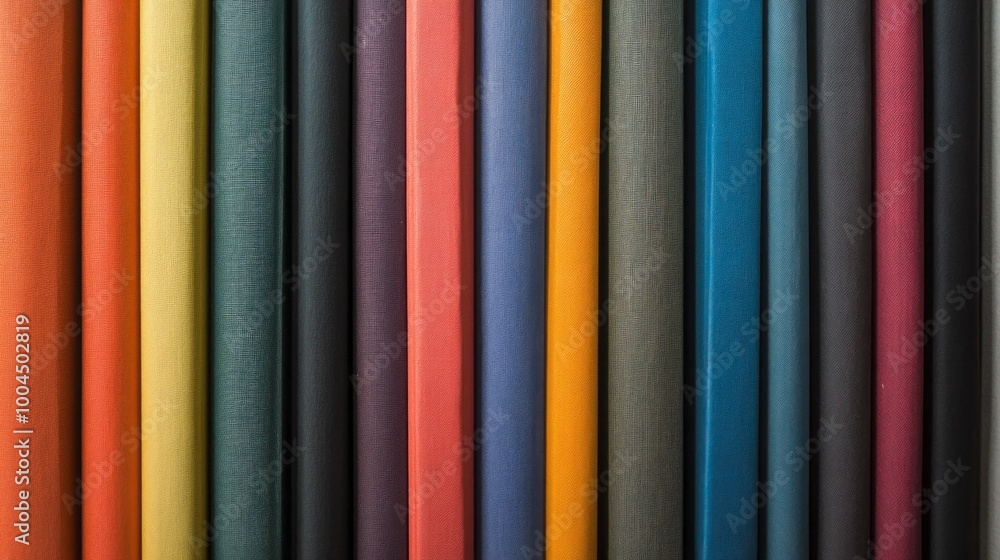 Aufkleber a row of colorful fabric rolls, each with a different color and pattern