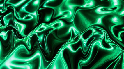 Obraz premium An abstract pattern resembling a shiny, wavy surface in varying shades of green, creating the illusion of depth and movement.