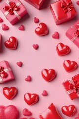 Romantic Valentine's Day Background with Hearts and Gifts