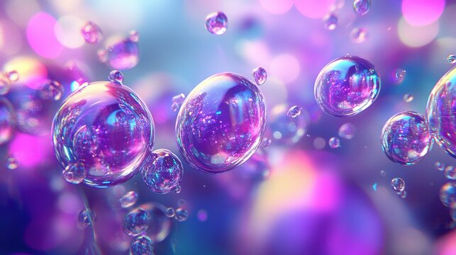 Colorful bubbles floating against a dreamy, iridescent background at a vibrant celebration, capturing the essence of joy and wonder
