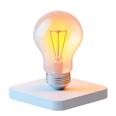 Light Bulb On Square Platform.on transparent, white background, isolate PNG