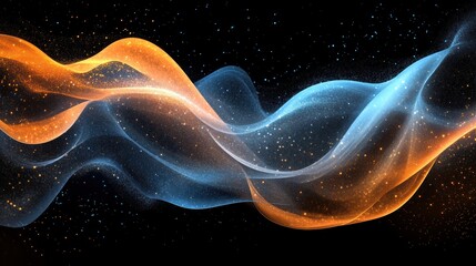 Fototapeta premium Abstract Energy Waves with Sparkling Particles on Black Background