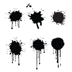 set of black ink spray drip grunge style
