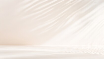 Soft shadows of palm leaves on a light cream wall, offering a minimalist and elegant summer backdrop, perfect for showcasing products. Made with generative AI technology