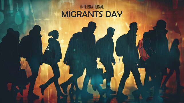 Silhouettes of migrants highlighting unity and diversity. International Migrants Day, International human rights awareness campaigns.