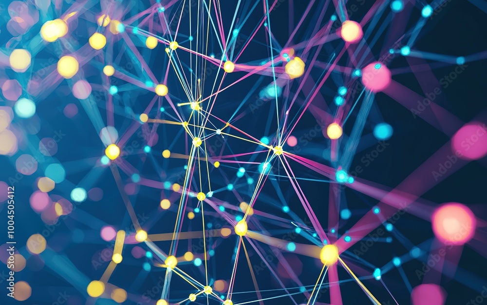 Poster vibrant network of connections illuminated by colorful lights in a digital universe representing dat