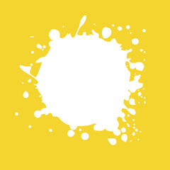 white ink paint splat blot texture on yellow background.