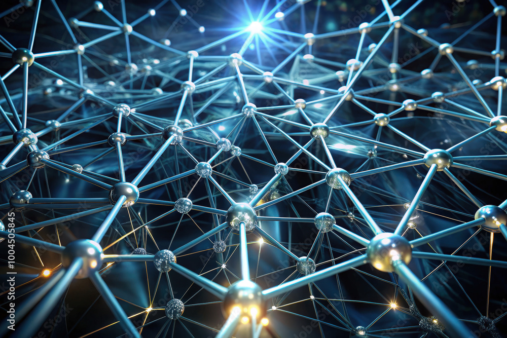 Poster intricate web of interconnected nodes shining in blue light, showcasing the beauty of artificial int