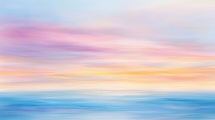 Obraz premium A serene seascape featuring soft pastel hues blending in the sky and reflecting on calm waters, evoking a peaceful and tranquil atmosphere.