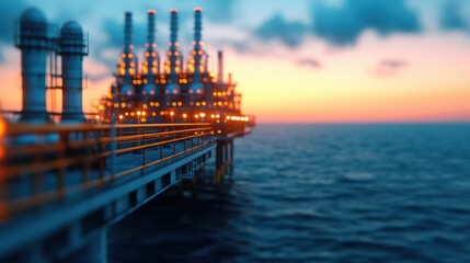 Industrial Oil Platform at Sunset over the Ocean