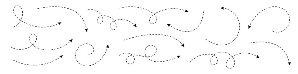 Curved dotted arrow. Zigzag arrow stripes design with dotted lines.