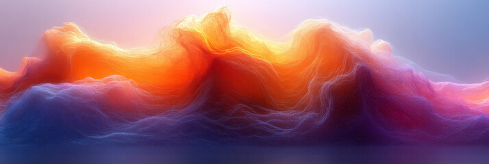 Abstract digital landscape with colorful clouds.