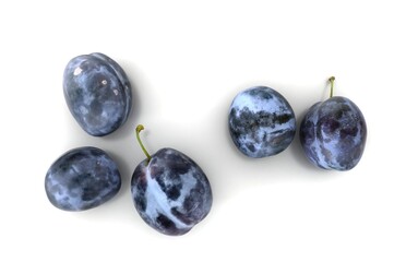 Fresh black plums fruit isolated on white background, black plums fruits on white With clipping path.
