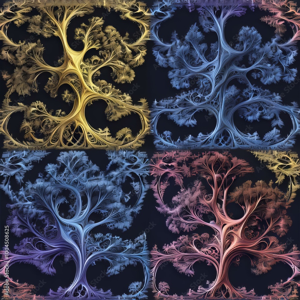 Poster fractal treesintricate and self repeating patterns create mesme