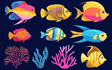 Fototapeta premium Colorful tropical fish swimming gracefully amidst coral formations in a vibrant underwater world