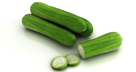 Fresh cucumber isolated on white background	

