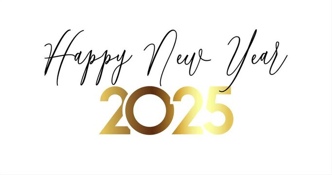 Happy New Year 2025 celebration card with fireworks for mailing, web invitation, greeting cards&hellip; animation 4K vector design. White background and english text : HAPPY NEW YEAR