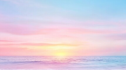 A serene sunset over the ocean with pastel colors blending in the sky, creating a tranquil and beautiful seascape.