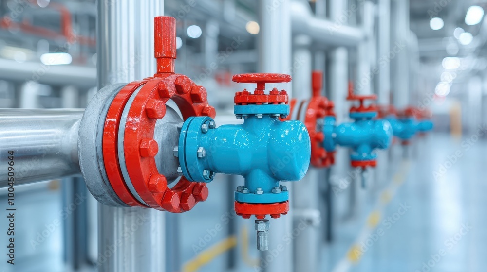 Poster industrial valve and pipe system in a factory setting