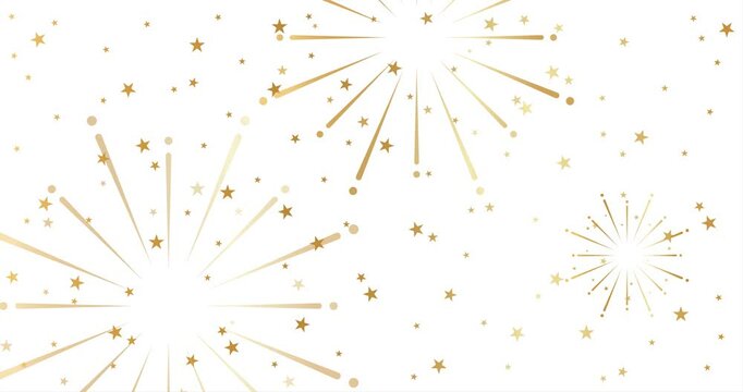Looping Fireworks Animation. White background and golden stars.Celebration card for mailing, web invitation, greeting cards&hellip; animation made in 4K vector design.
