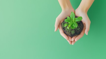 Human hands nurturing a small forest ecosystem, symbolizing the connection between human action and biodiversity sustainability