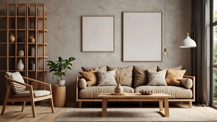 Minimalist Home Interior Mockup with Blank Canvas in Modern Living Room