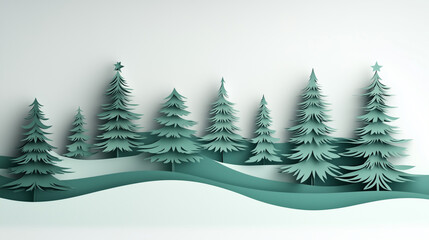 Obraz premium Paper cut Christmas trees on white background in minimalist style for holiday decoration