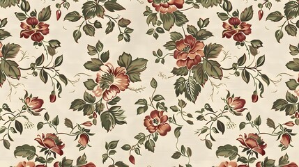 Vintage Floral Tapestry Pattern - Cream Background