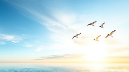 Obraz premium Migratory birds flying over protected wetlands, highlighting the intersection of biodiversity conservation and sustainable environmental policies