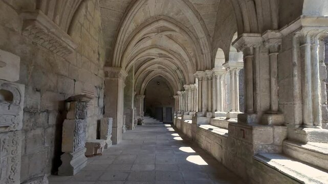 Medieval construction in the cloister of the Gothic cathedral of Tui, Galicia, Spain.