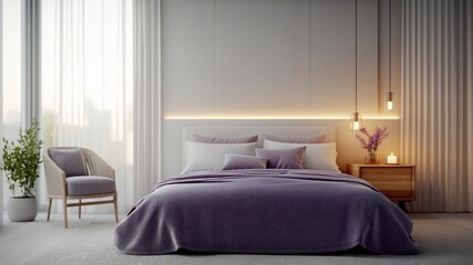 Modern Bedroom with Soft Lighting and Romantic Ambiance