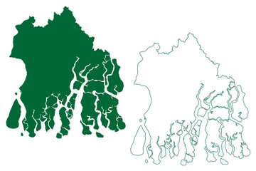 South 24 Parganas district (West Bengal State, Republic of India) map vector illustration, scribble sketch 24 PGS, South Twenty Four Parganas or Dakshin 24 Parganas map