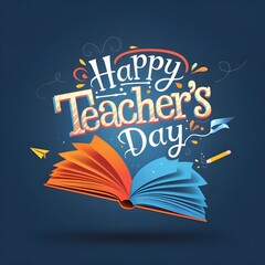 Obraz premium A vibrant Teachers' Day greeting card featuring a colorful book and pencils, celebrating the joy of education and appreciation