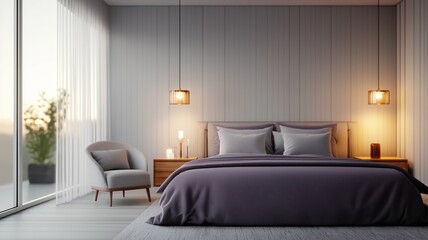 Modern Bedroom with Soft Lighting and Romantic Ambiance