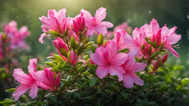 realistic illustration of a pink azalea flowers