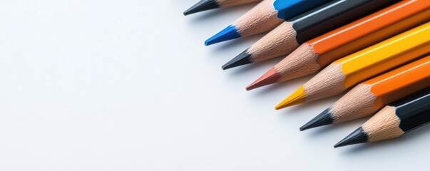 Fototapeta premium Vibrant Colored Pencils Arrangement on White Background