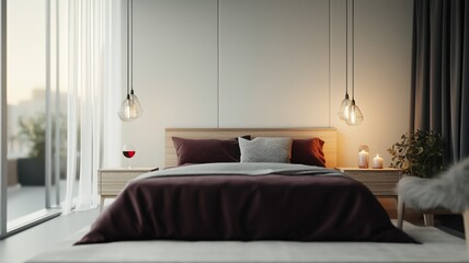 Modern Minimalist Bedroom with Cozy Lighting and Romantic Atmosphere