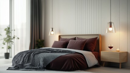 Modern Minimalist Bedroom with Cozy Lighting and Romantic Atmosphere