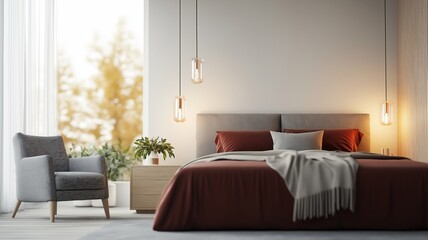 Modern Minimalist Bedroom with Cozy Lighting and Romantic Atmosphere
