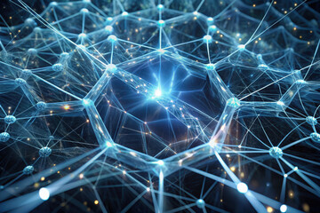 A mesmerizing view of interconnected nodes and glowing pathways, embodying the essence of modern technology and digital networks. Generative AI