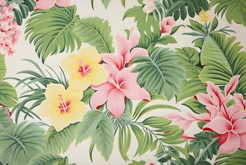 Obraz premium Vintage Tropical Floral Wallpaper Pattern