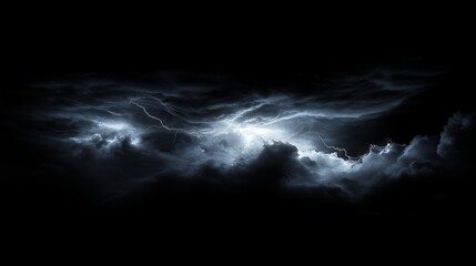 Dramatic storm clouds with lightning in a dark sky, atmospheric phenomena. Nature power and weather concept