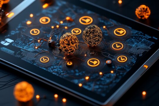 Hyper-realistic close-up of an anonymous communication interface on a tablet, with detailed encryption symbols and hidden user identities