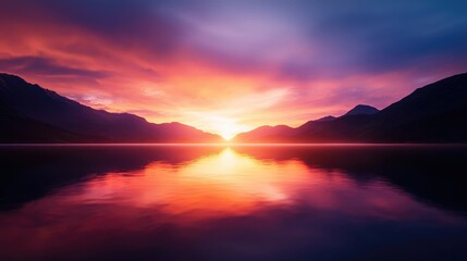 Majestic Sunset Over Calm Lake Landscape