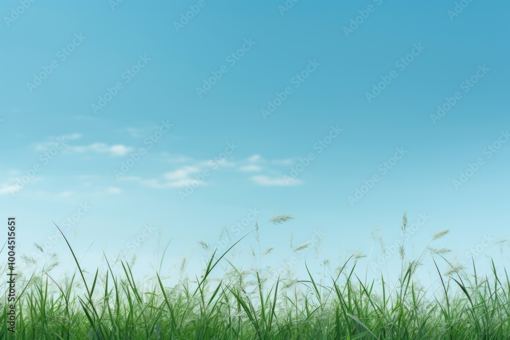 Poster Green grass blue sky outdoors horizon nature.