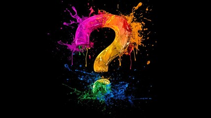Colorful splash forming a question mark on black background