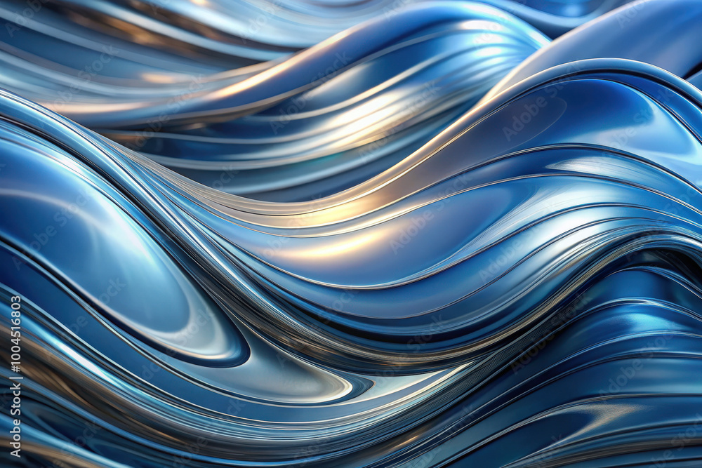 Poster fluid metallic waves create a captivating dance of light and color, showcasing dynamic textures in a