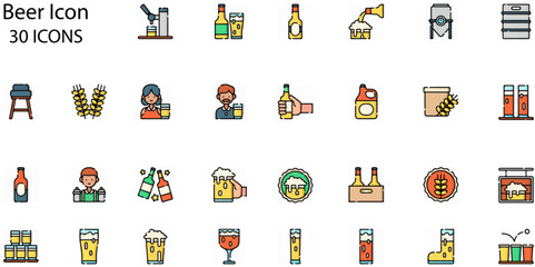 Set of Beer icons. Line art style icons bundle. vector illustration