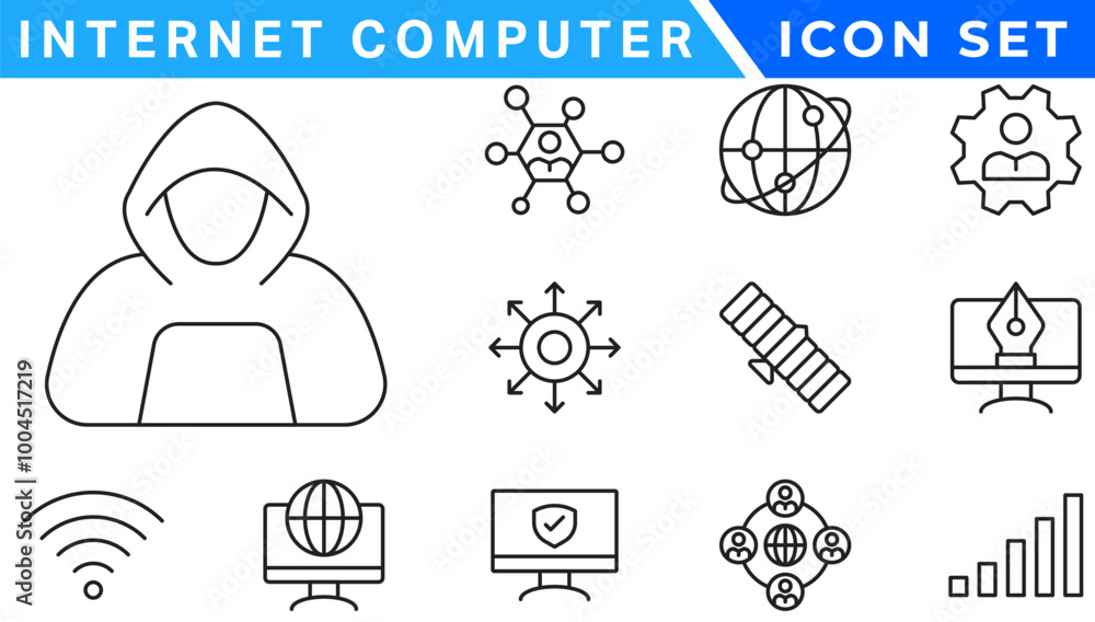 Poster internet computer line icon set. website icon for contact icons. computer, network, website, server,